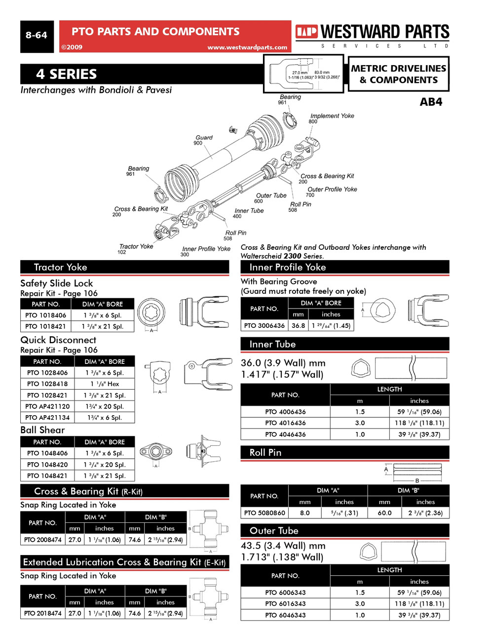 1-3/8"-6 Spline Push Pin QD Yoke - 1-3/8"-6 Spline Friction Clutch Yoke - Four Yoke Driveline Assembly - Bondioli® 4 Series  PTO14106438