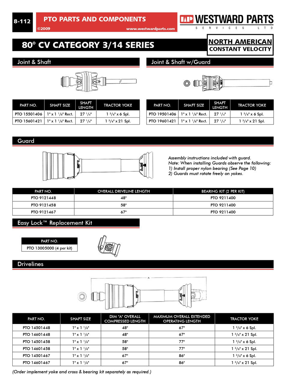 Easy Lock - Wide Angle CV - Guard Bearing & Clip Kit - Category 3-80  PTO9211400