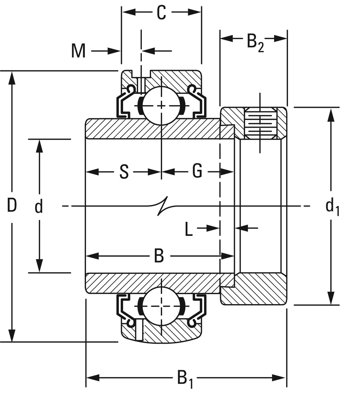 1" Cylindrical Ball Bearing Insert w/Eccentric Locking Collar   G1100KLL