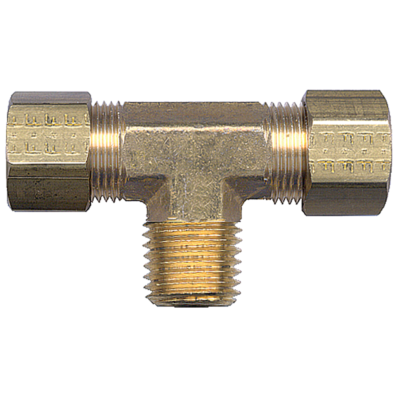 3/8 x 1/4" Brass Poly Tube Compression w/Fixed Insert - Compression w/Fixed Insert - Male NPT Tee   472-6B