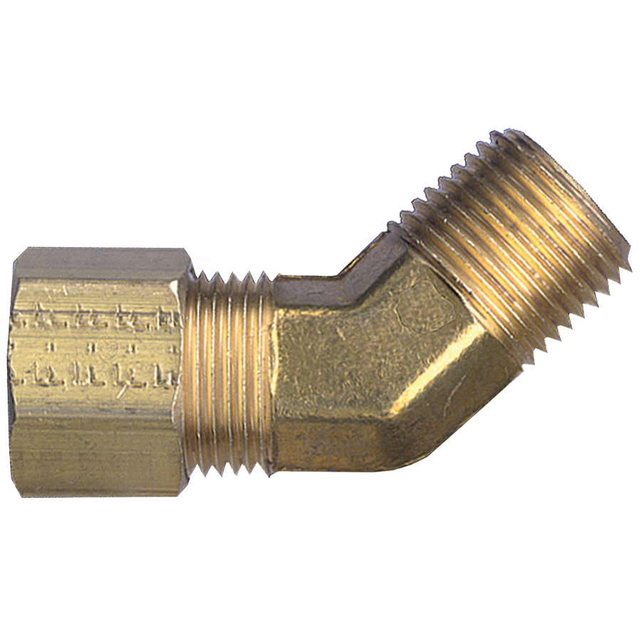 1/4 x 1/8" Brass Poly Tube Compression w/Fixed Insert - Male NPT 45° Elbow   474-4A