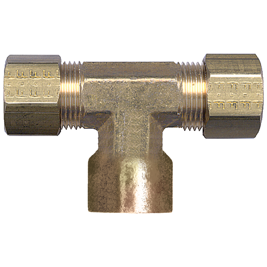 3/8 x 1/4" Brass Poly Tube Compression w/Fixed Insert - Compression w/Fixed Insert - Female NPT Tee   478-6B