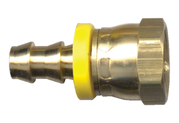 5/8 x 5/8" Brass Grip-Tite Hose Barb - Female Swivel 45° SAE Connector  728-1010