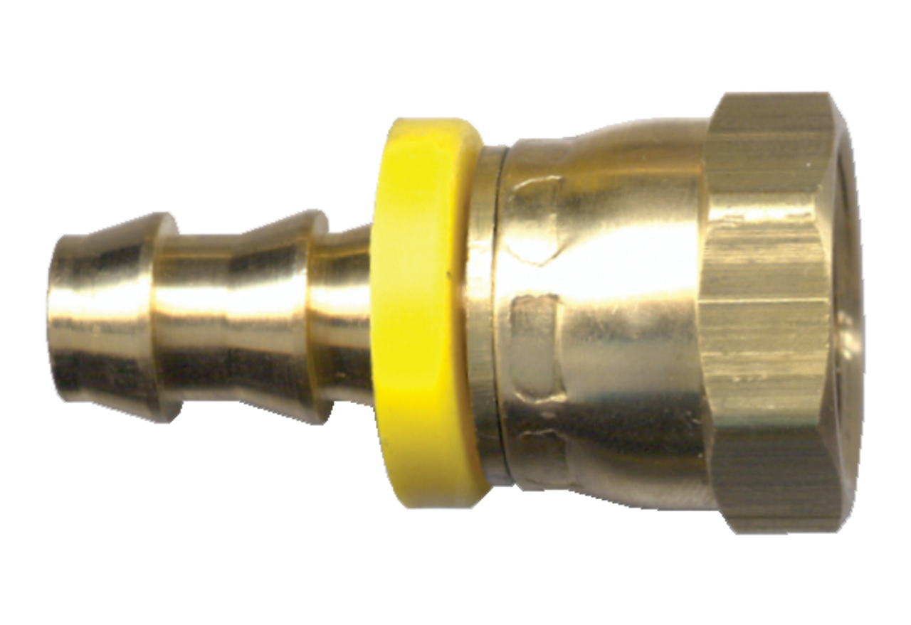 3/4 x 3/4" Brass Grip-Tite Hose Barb - Female Swivel 45° SAE Connector  728-1212