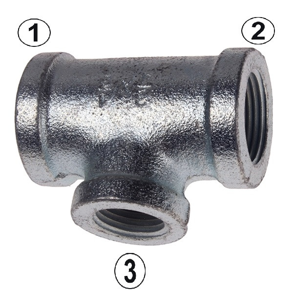 3/4 x 3/4 x 1/2" Sch. 40 Galvanized Iron Female NPT Reducing Tee  GI-101-ED