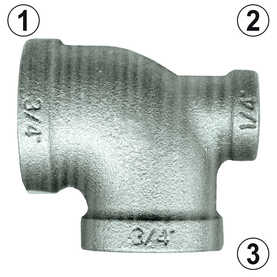 3/4 x 1/2 x 1/2" Sch. 40 Galvanized Iron Female NPT Reducing Tee  GI-101-EDD