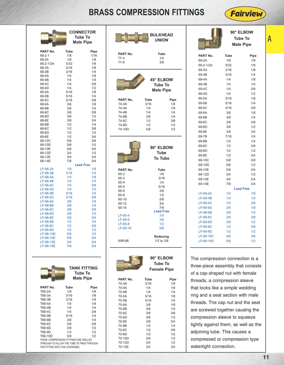 5/16 x 1/4" Lead Free Brass Compression - Male NPT  Connector  LF-68-5B