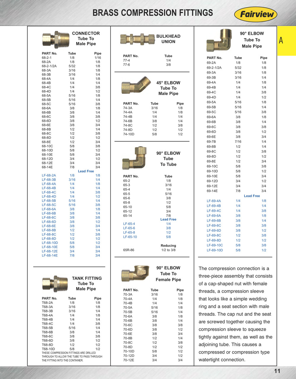 1/4 x 3/8" Lead Free Brass Compression - Male NPT  90° Elbow  LF-69-4C