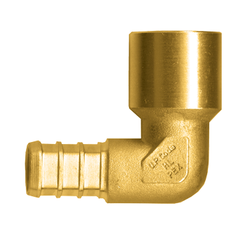 1/2 x 3/4" Lead Free Brass Pex Hose Barb - Female Sweat-On 90° Reducing Elbow  LF-PEX-139FSW-1014