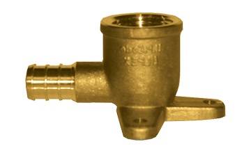 3/4 x 3/4" Lead Free Brass Pex Hose Barb - Female NPT 90° Elbow w/Mounting Flange  LF-PEX-S139F-14E