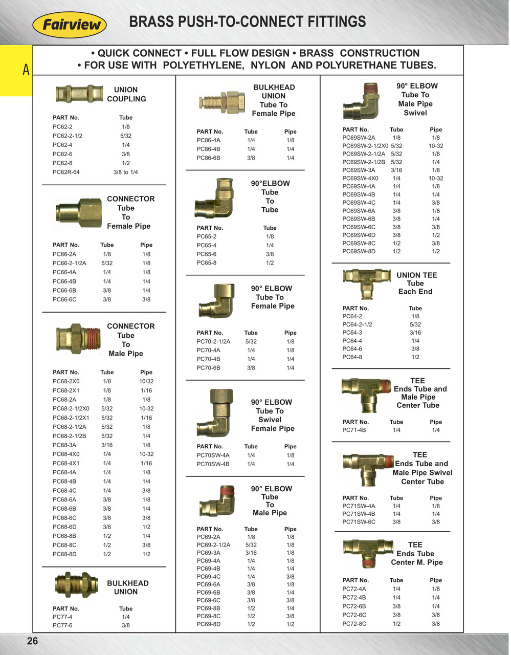 1/4" Brass Push-To-Connect 90° Elbow  PC65-4