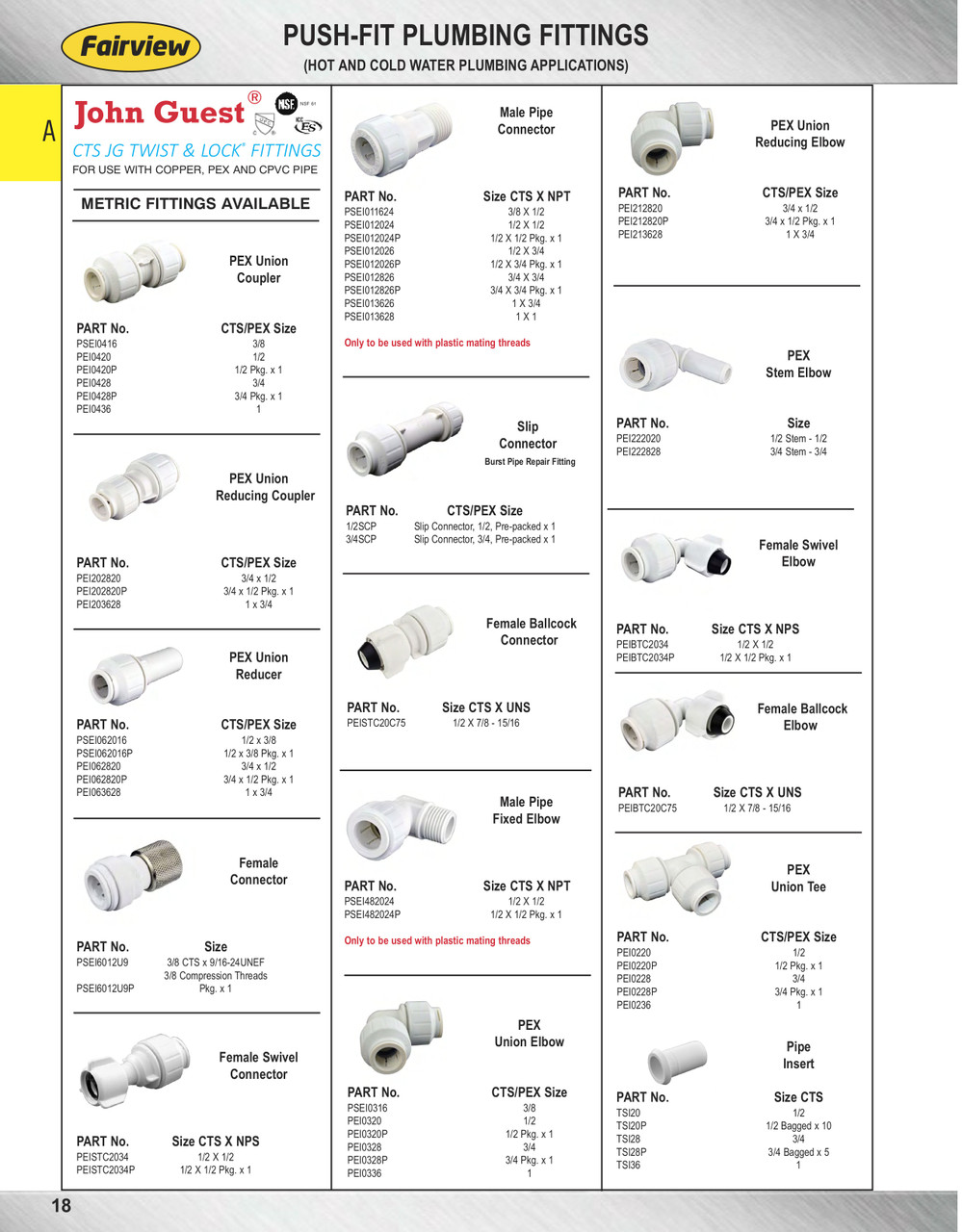 3/4 x 1/2" JG® White Polypropylene CTS Twist Lock Reducing Union  PEI202820