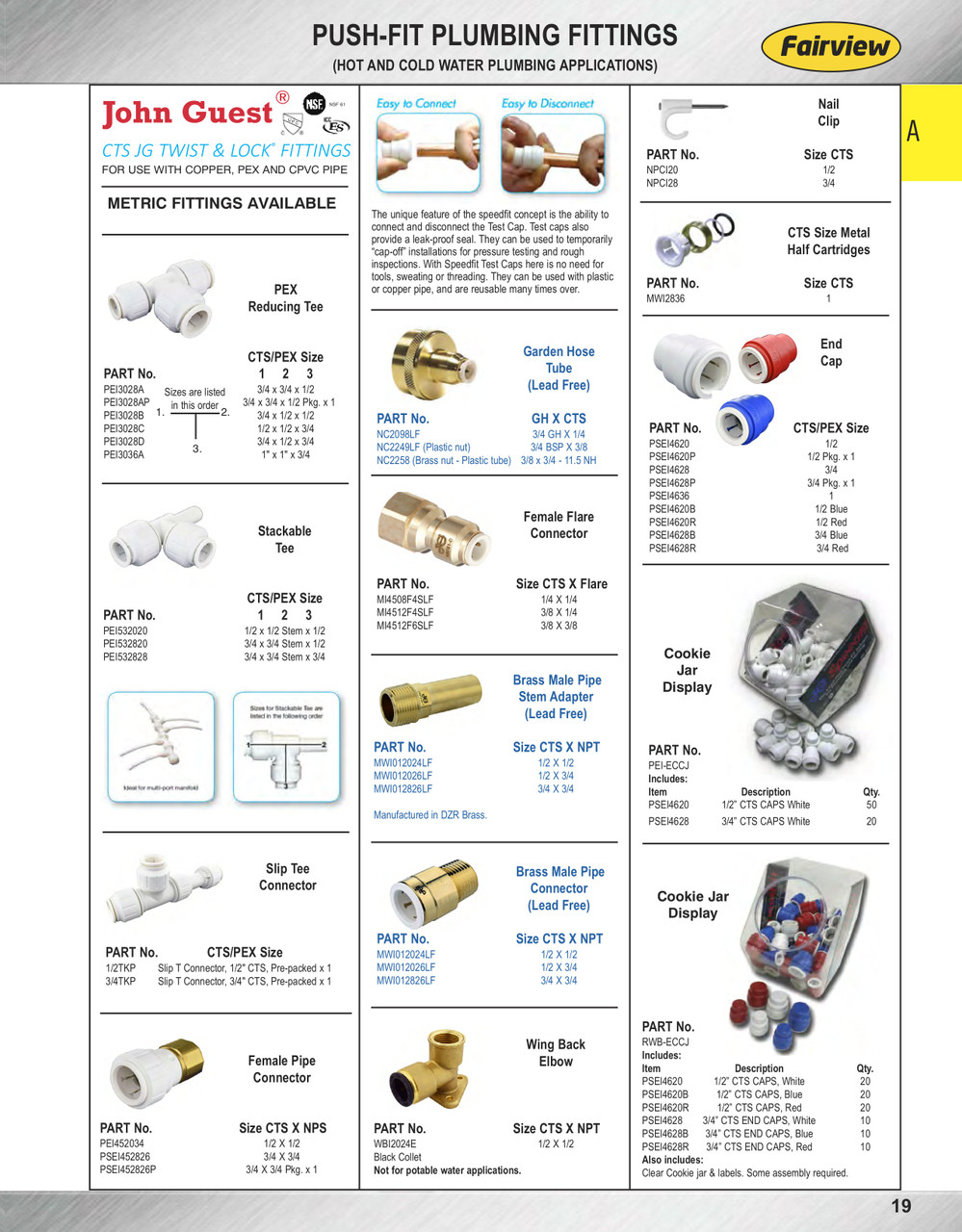 1/2 x 1/2" JG® White Polypropylene CTS Twist Lock - Brass Female NPS Connector  PEI452034