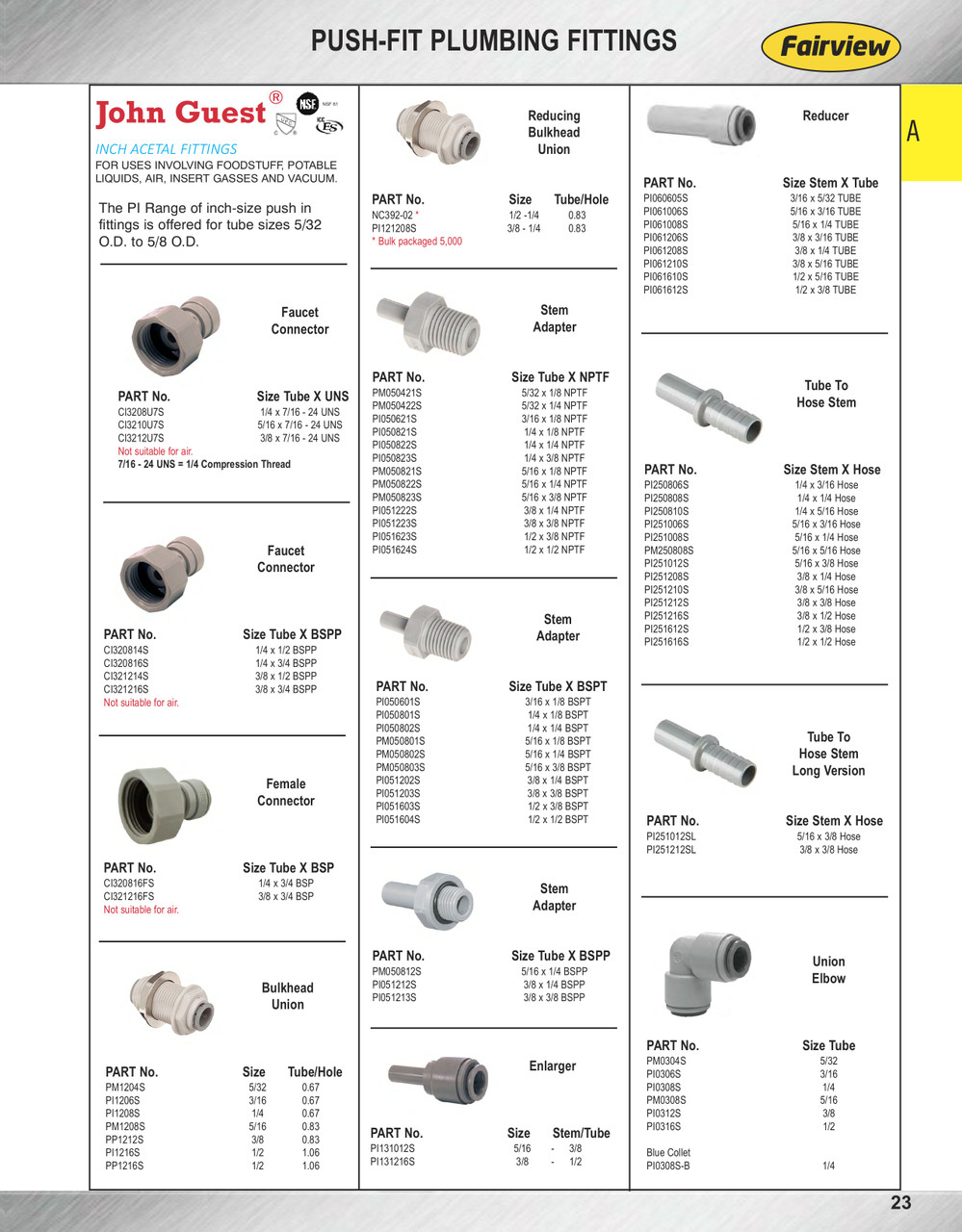 1/2" JG® Grey Acetal Push-To-Connect Bulkhead Union  PI1216S