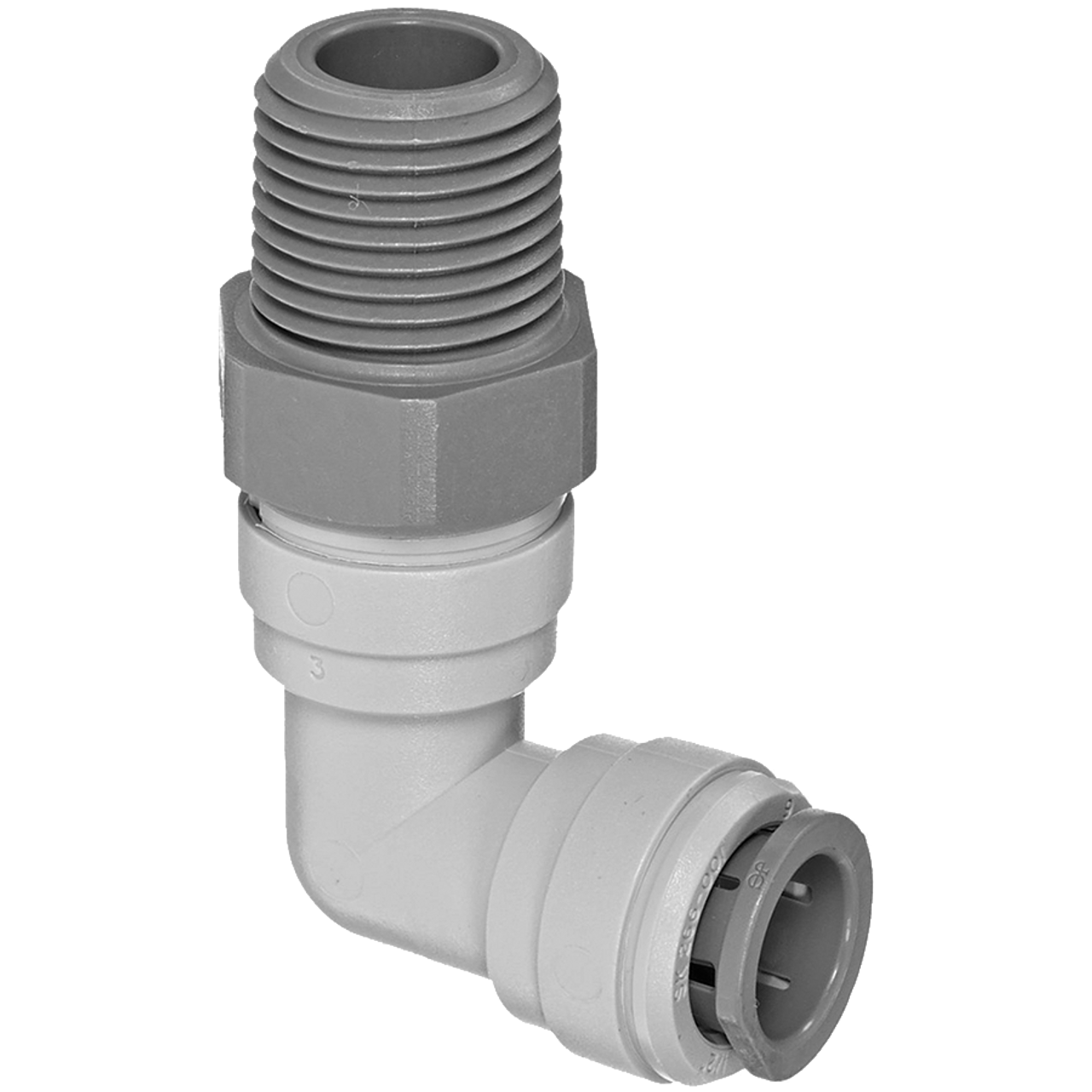 5/16 x 1/4" JG® Grey Acetal Push-To-Connect - Male BSPT Swivel 90° Elbow  PM090802S