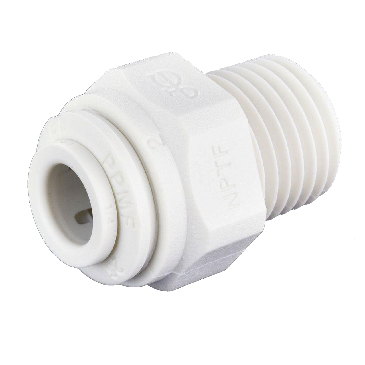3/8 x 1/4" JG® White Polypropylene Push-To-Connect - Male NPT Connector  PP011222W