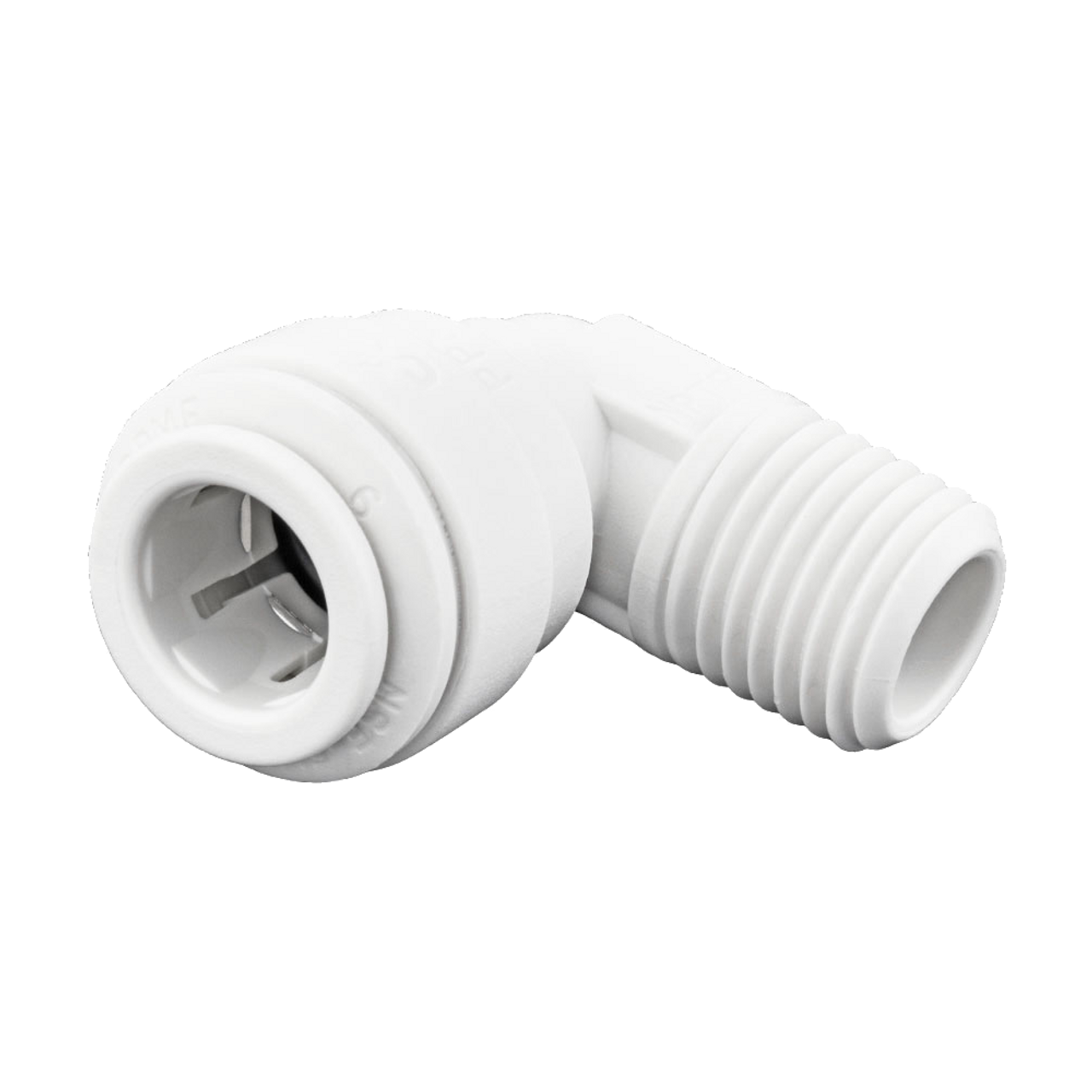 1/4 x 1/4" JG® White Polypropylene Push-To-Connect - Male NPT Swivel 90° Elbow  PP090822W