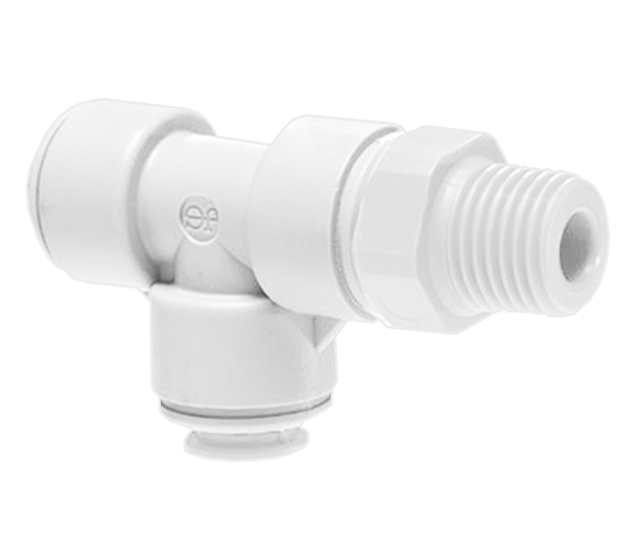 3/8 x 3/8" JG® White Polypropylene Push-To-Connect - Male NPT Swivel - Push-To-Connect Run Tee  PP111223W