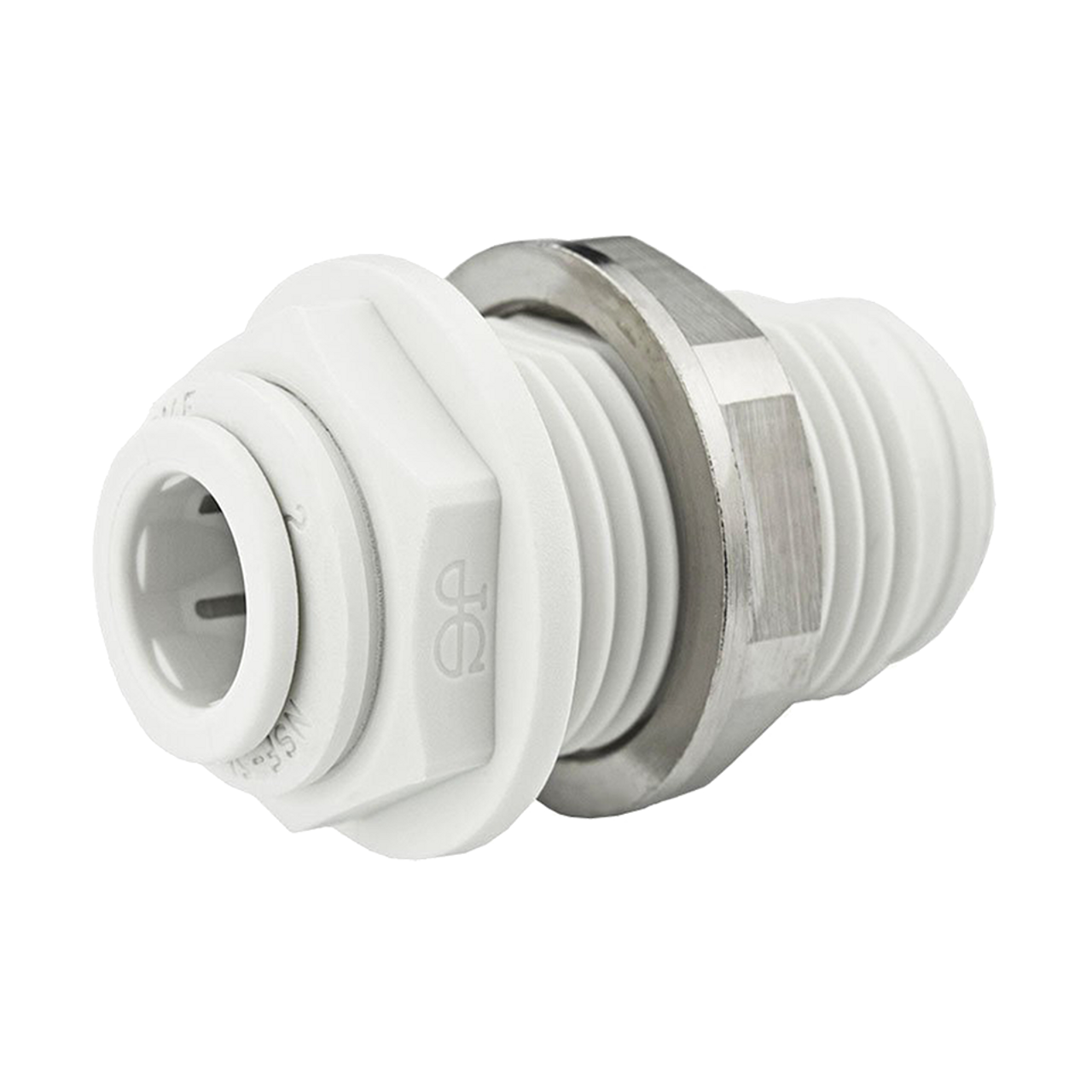 3/8 x 1/4" JG® White Polypropylene Push-To-Connect Reducing Bulkhead Union  PP121208W