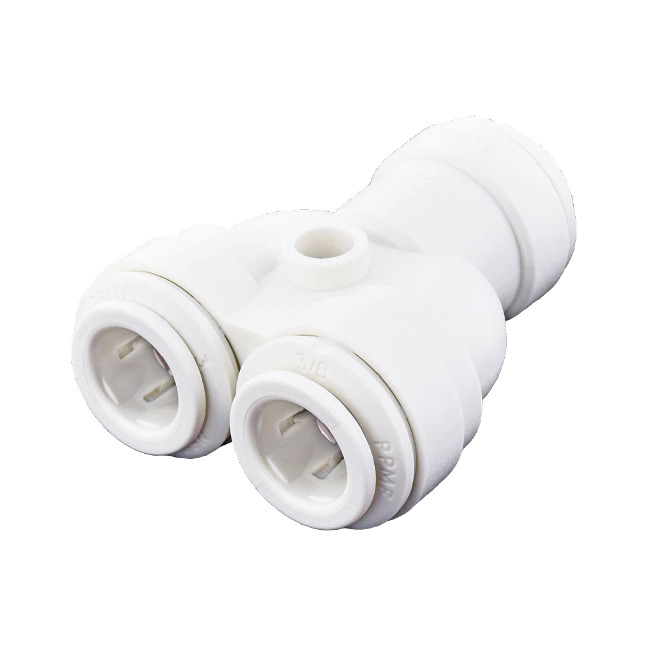 3/8 x 1/4 JG® White Polypropylene Push-To-Connect Reducing Two Way Divider  PP241208W