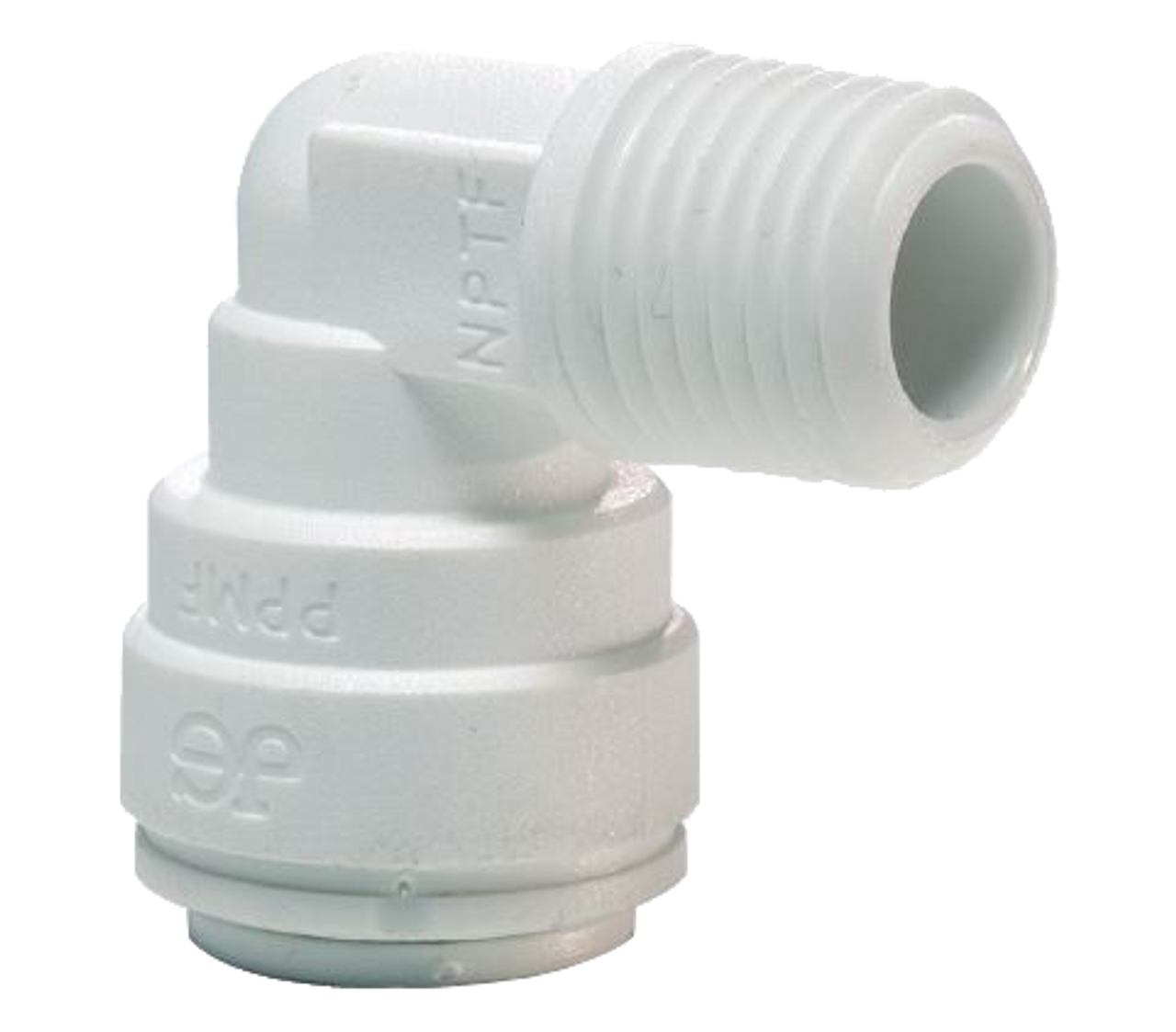 3/8 x 3/8" JG® White Polypropylene Push-To-Connect - Male NPT 90° Elbow  PP481223W