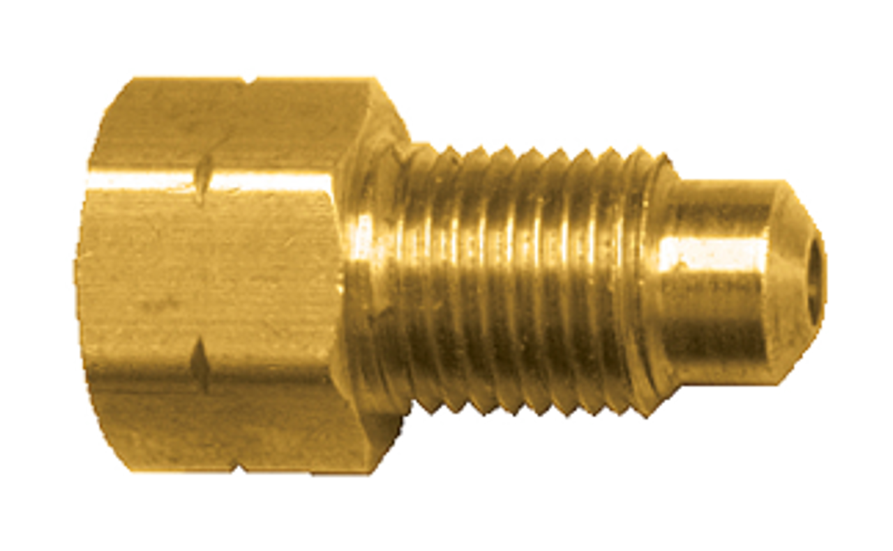 10-1.0mm x  3/16" (3/8"-24) Brass Male European Bubble Flare - Female 45° SAE Inverted Flare Adapter  SE143-3 (WH-1442)