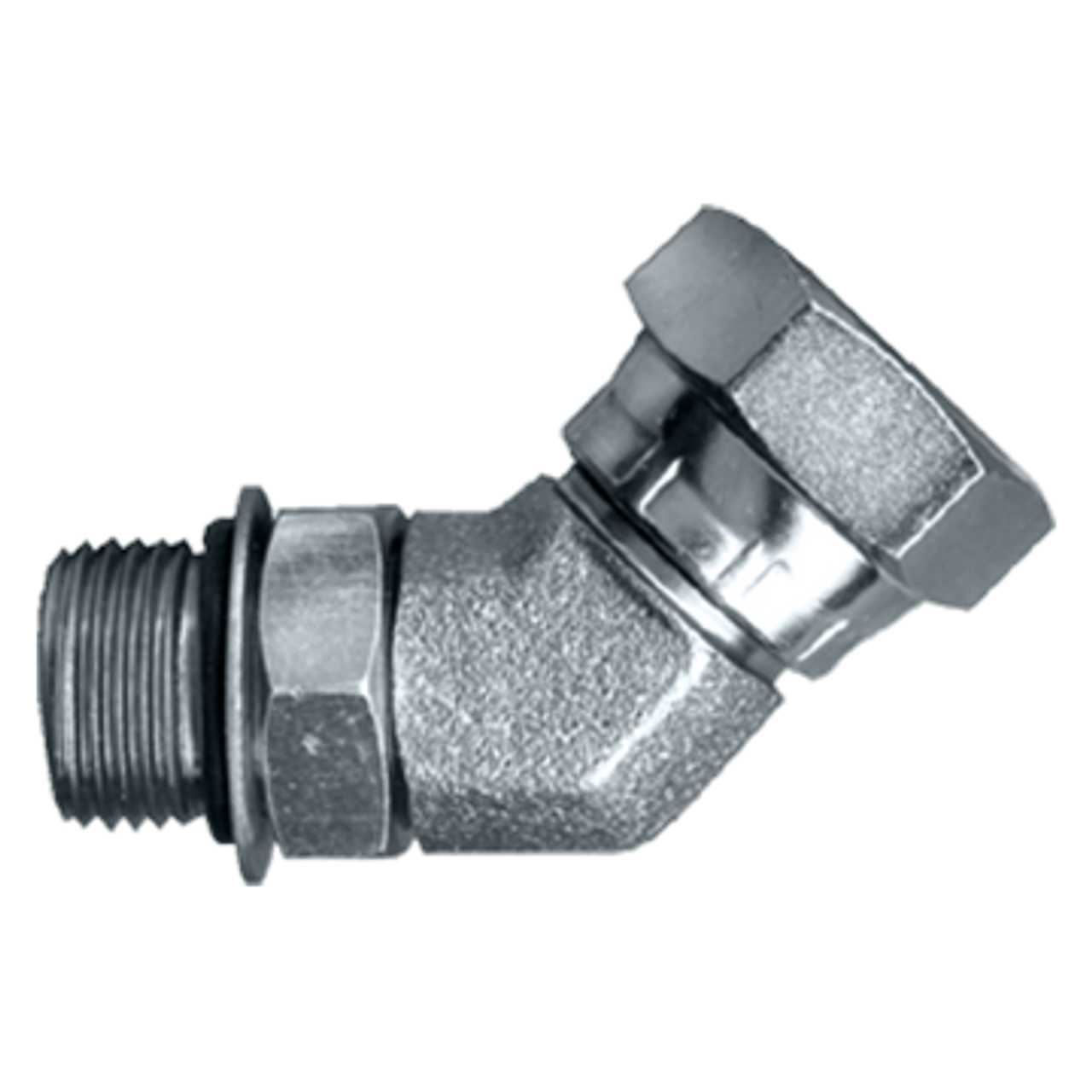 7/16"-20 x 1/4" Steel Male ORB - Female NPSM Swivel 45° Elbow  SO1124-4B