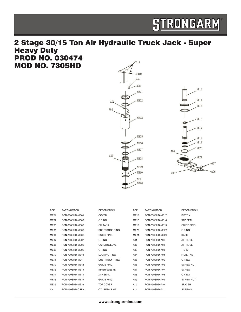 30/15 Ton 2 Stage Air Hydraulic Truck Jack  030474