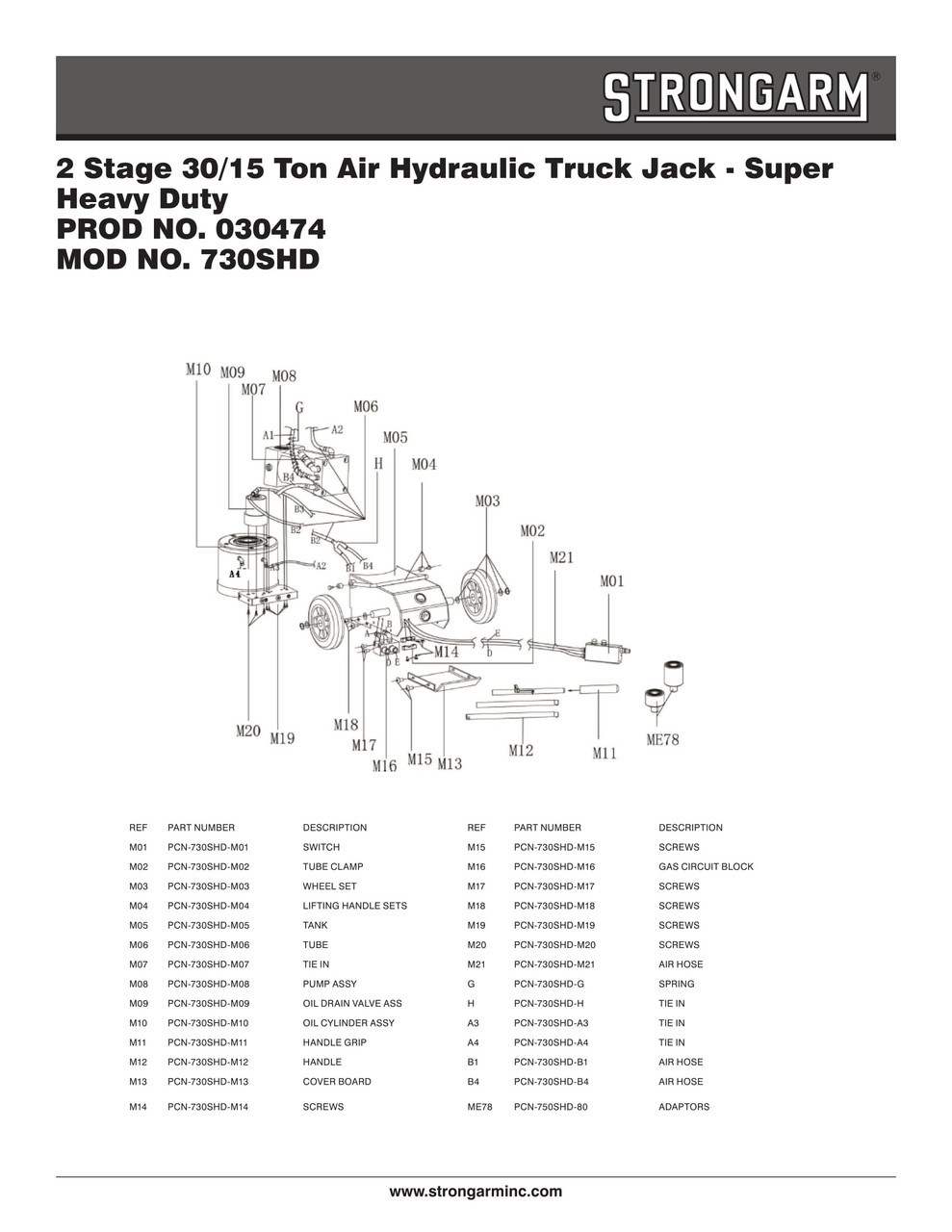 30/15 Ton 2 Stage Air Hydraulic Truck Jack  030474