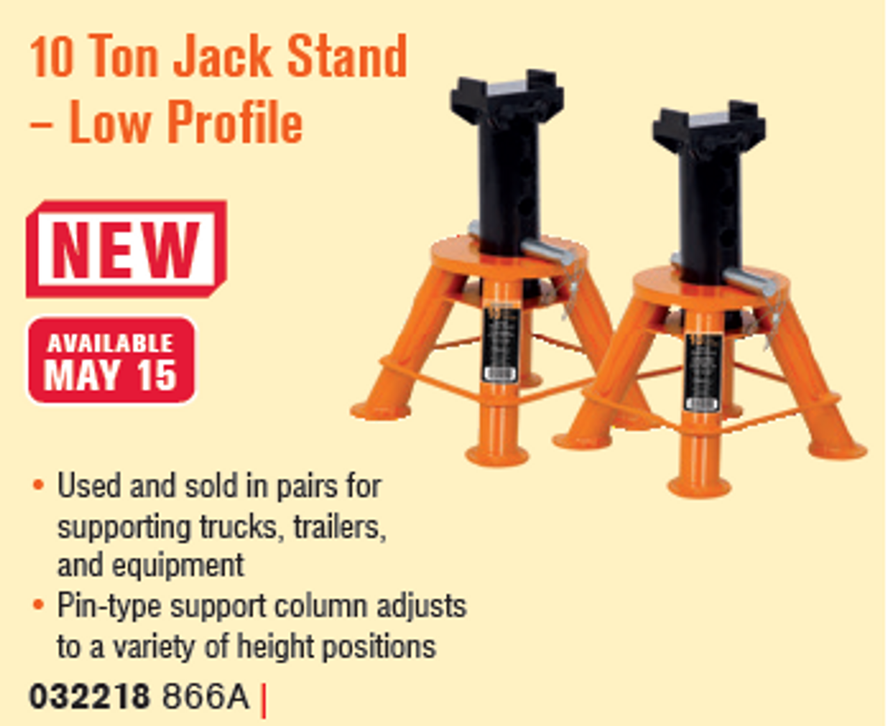 10 Ton Low Profile Pin Type Jack Stands  032218