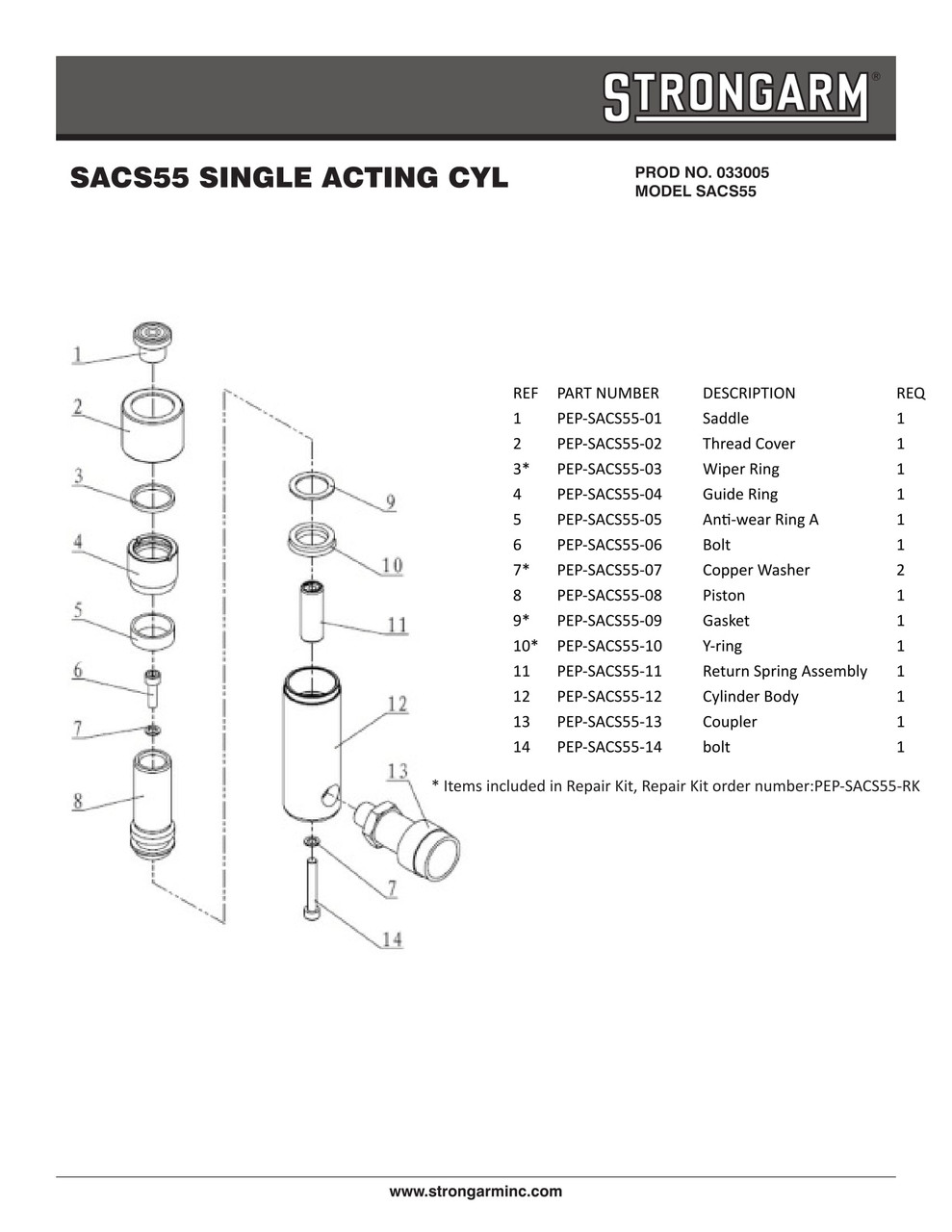 5/8" Stroke 5 Metric Ton Single Acting Cylinder  033001