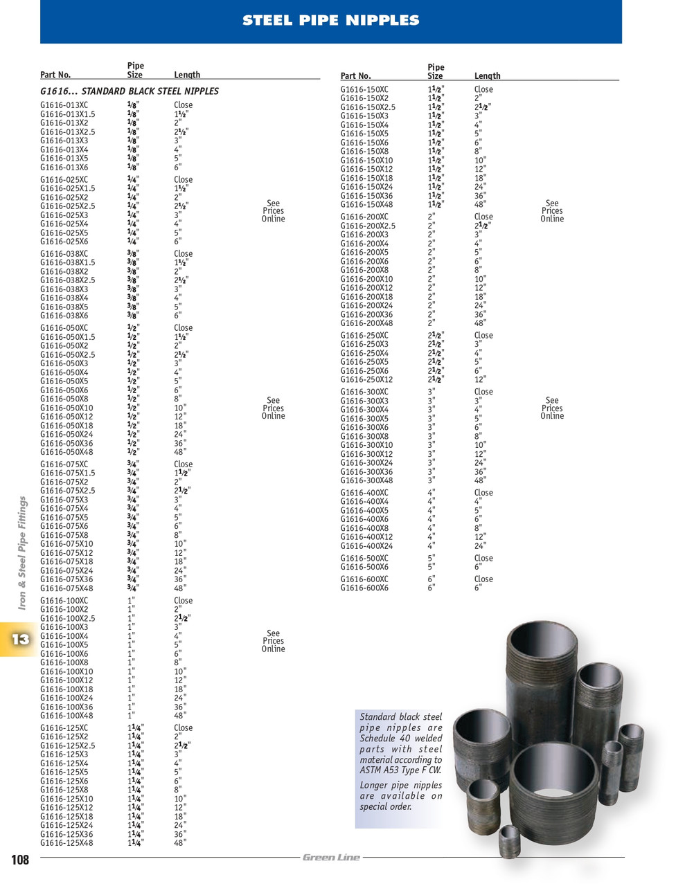 1/4 x 6" Sch. 40 Black Steel Male NPT Nipple   G1616-025X6