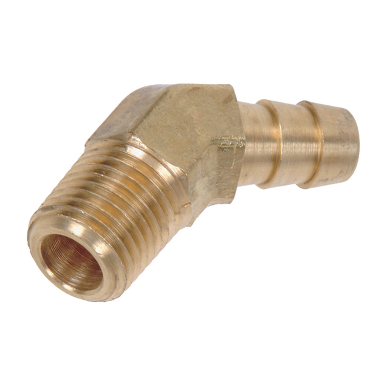 1/4 x 1/4" Brass Hose Barb - Male NPT 45° Elbow   G21B45-025-025