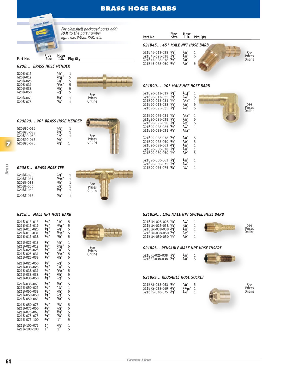 3/4 x 3/4" Brass Hose Barb - Male NPT Swivel Coupler   G21BLM-075-075