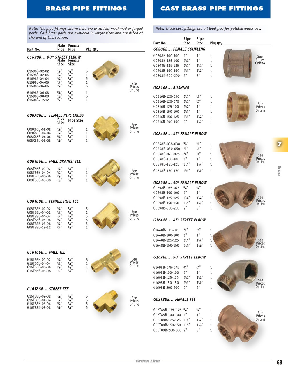 1/8 x 1/8" Brass Male NPT - Female NPT 90° Street Elbow   G1698B-02-02