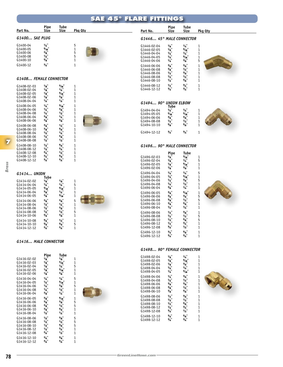 1/4 x 1/4" Brass Female NPT - Male 45° SAE Flare Connector   G1408-04-04