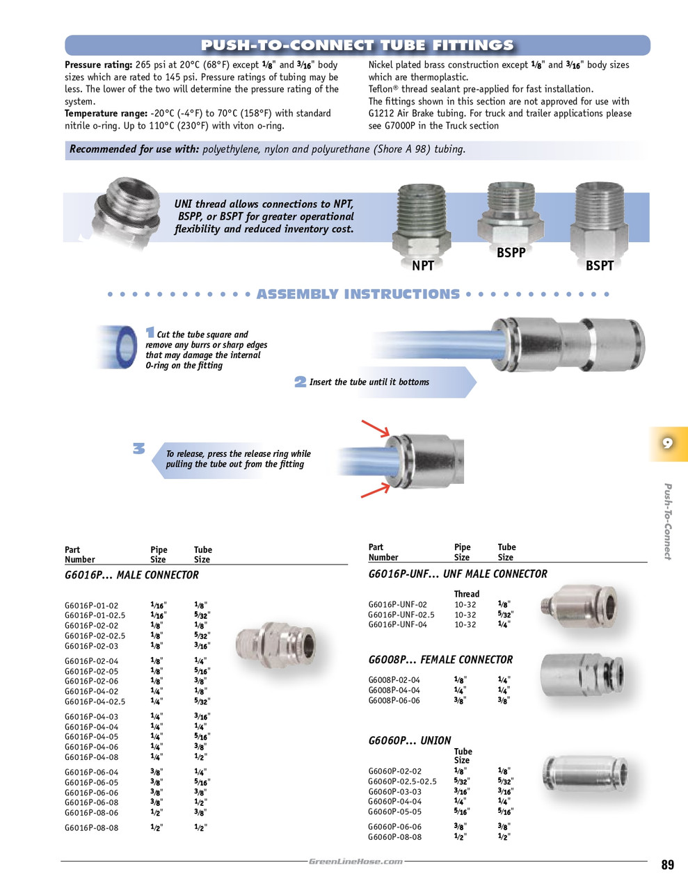 10-32 x 1/8" Nickel Plated Brass Male Thread - Push-To-Connect Connector   G6016P-UNF-02