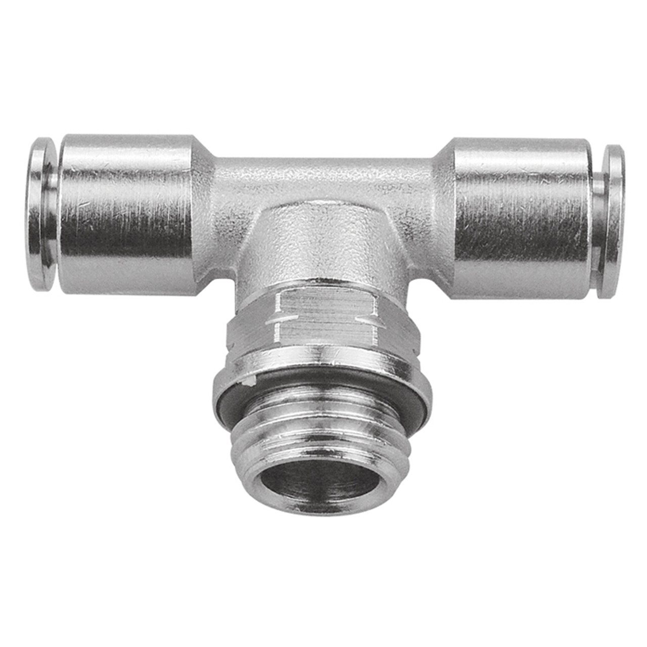 1/4 x 1/4 x 1/4" Nickel Plated Brass Uni Thread - Push-To-Connect - Push-To-Connect Tee   G60T6018P-04-04