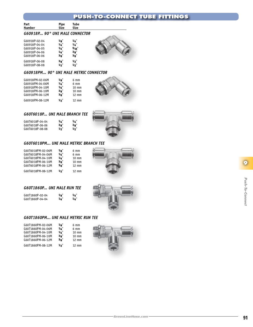 1/8 x 1/4 x 1/4" Nickel Plated Brass Uni Thread - Push-To-Connect - Push-To-Connect Tee   G60T1860P-02-04