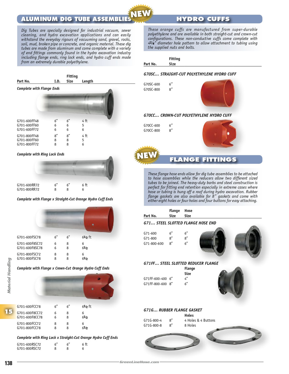 6 x 8 x 6.5' Aluminum Dig Tube Assembly w/ Flange - Straight-Cut Orange Hydro Cuff Ends   G701-600F8SC78