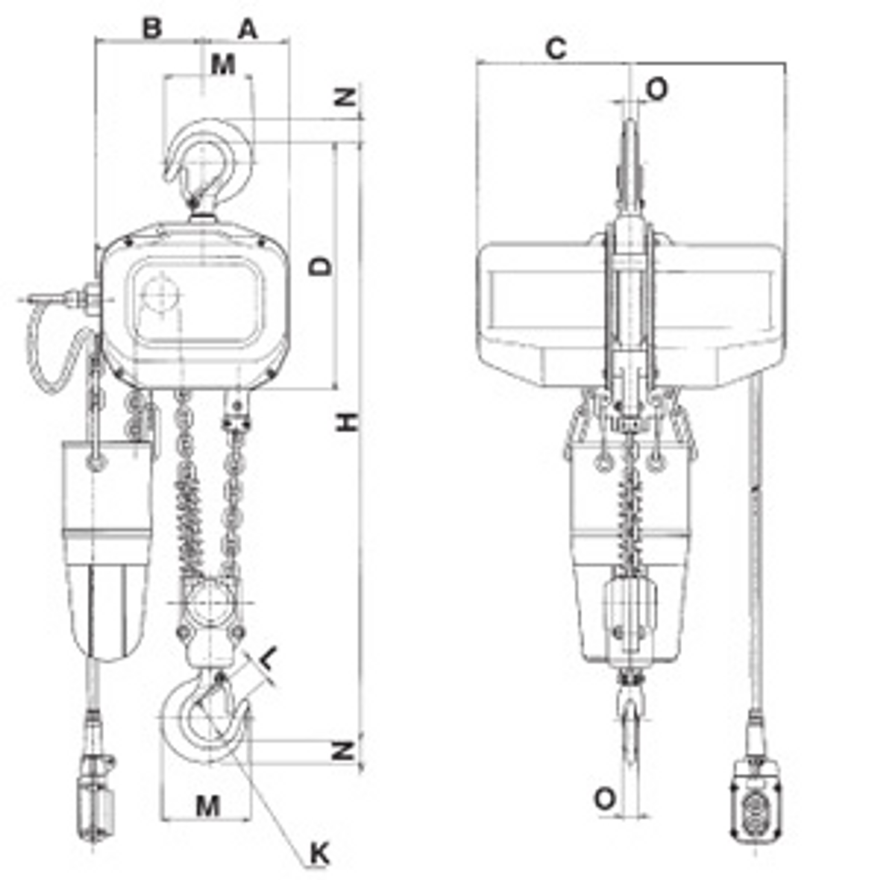 2T @ 15' Lift 230V H/D Electric Chain Hoist 107214