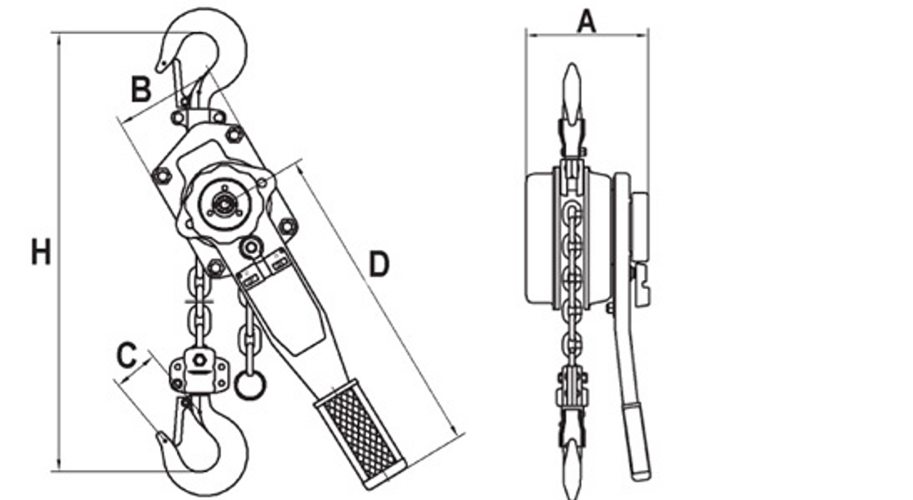 3/4T @ 5' Lift KLP Series Lever Chain Hoist  110402