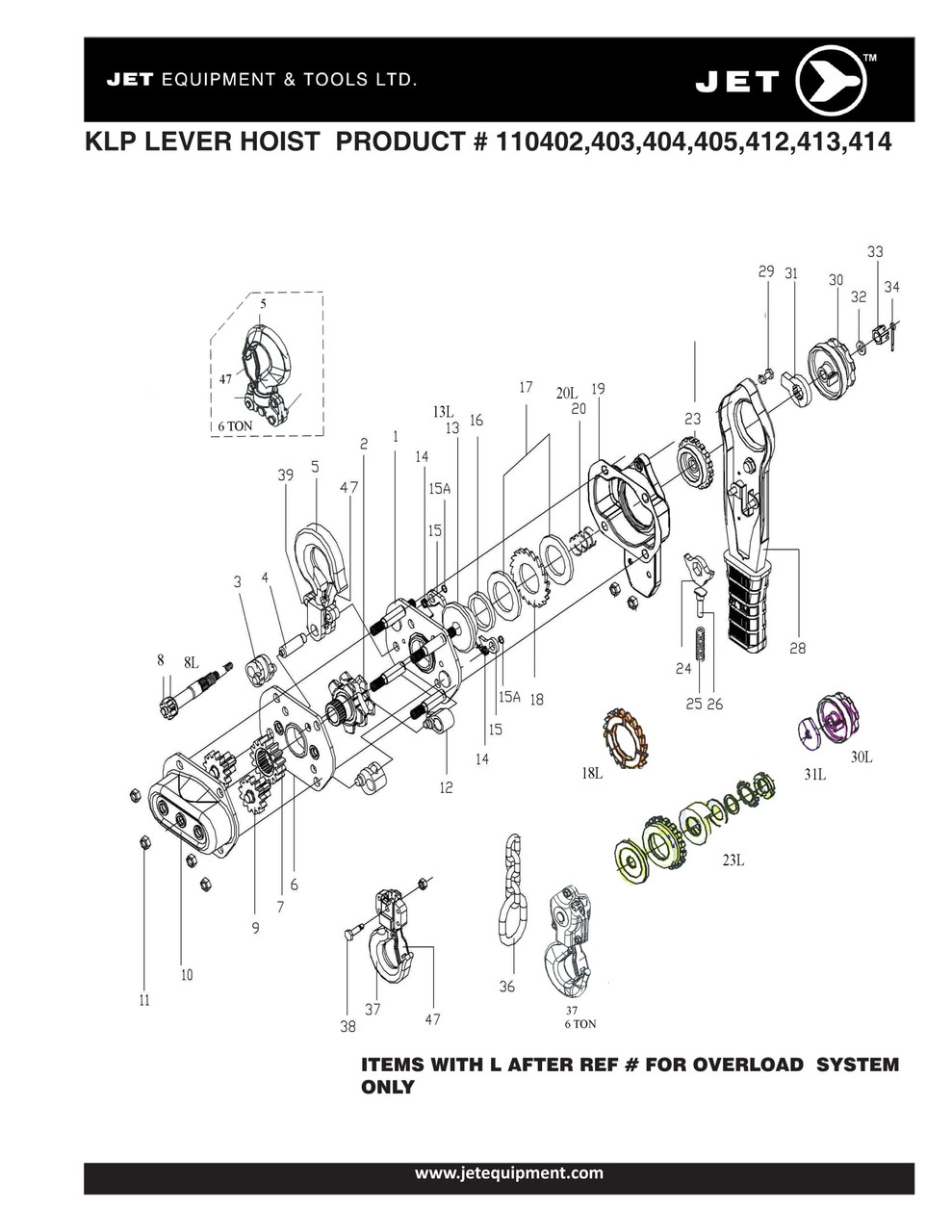 1-1/2T @ 5' Lift KLP Series Lever Chain Hoist  110403