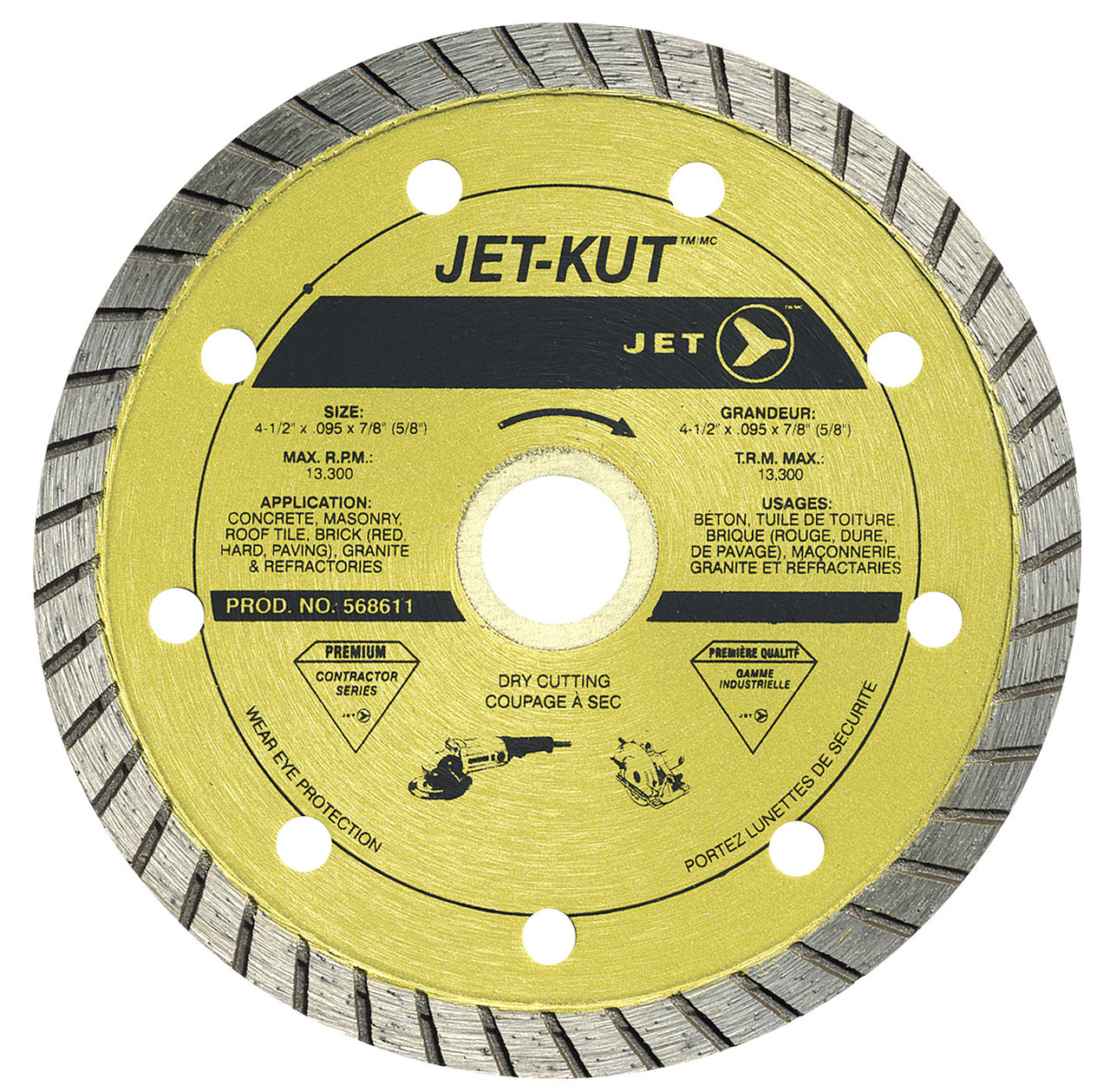 4-1/2 x .095" x Dia. (7/8 ~ 5/8") JET-KUT® Premium Turbo Diamond Circular Saw Blade 568611