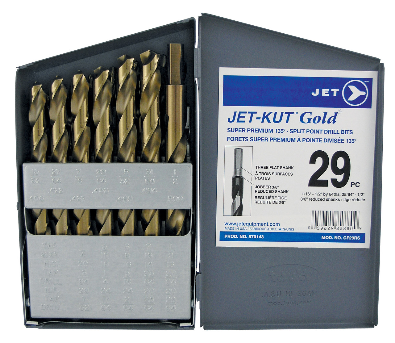 29 Pc. JET-KUT® GOLD Super Premium Reduced Shank Drill Bit Set 570143