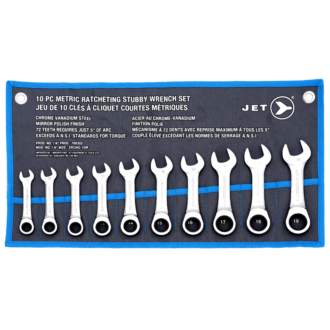 10 Pc. Stubby Metric Ratcheting Combination Wrench Set 700302