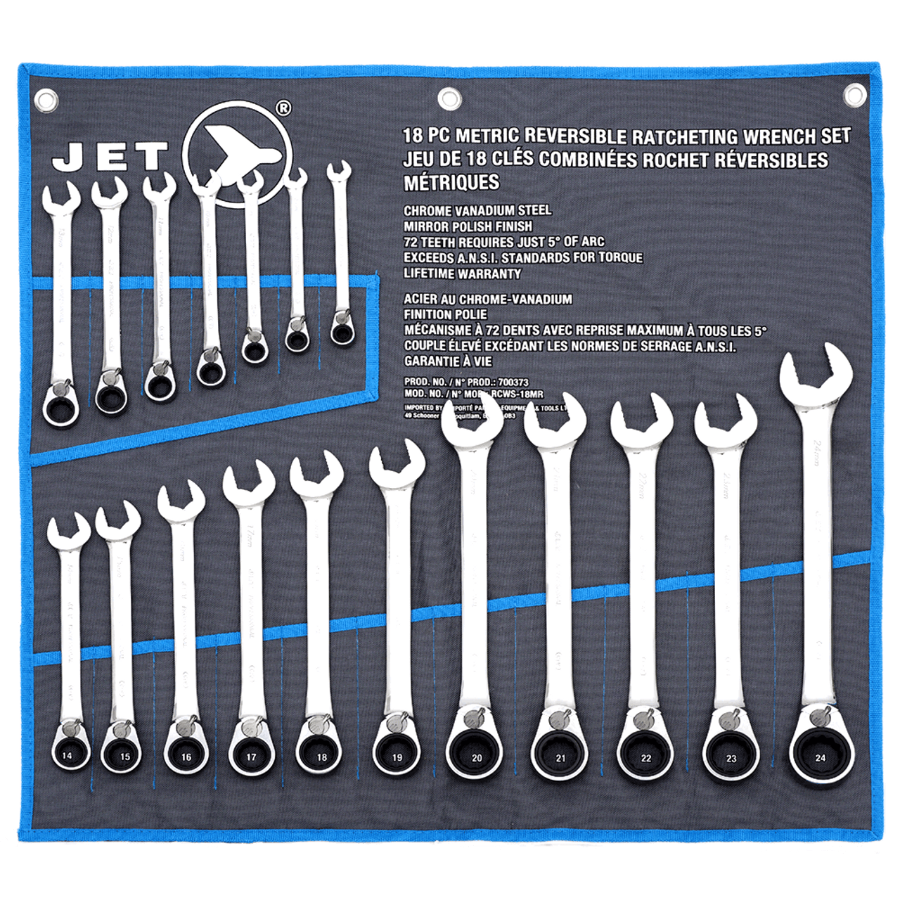 18 Pc. Long Metric Reversible Ratcheting Combination Wrench Set  700373