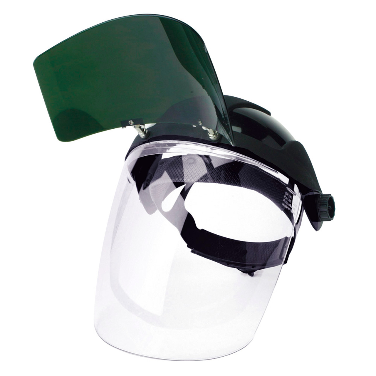 Sellstrom® DP4 Series Black Crown Sta-Clear® AF/AS Face Shield & Ratcheting Headgear - IR 5.0 Flip-Up Visor  S32151