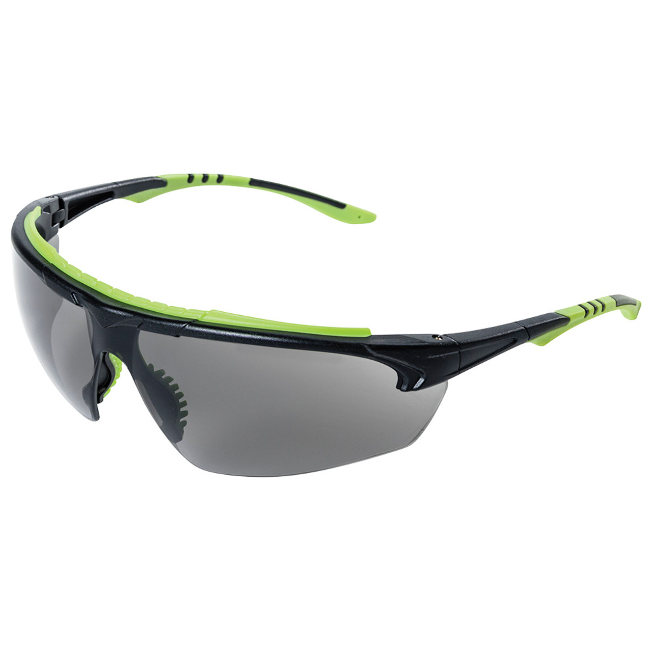 Sellstrom® XP410 Series Sta-Clear® AF/AS Wrap Around Padded Foam Brow - Smoke Tint - Hi-Viz Green-Black Frames  S72001