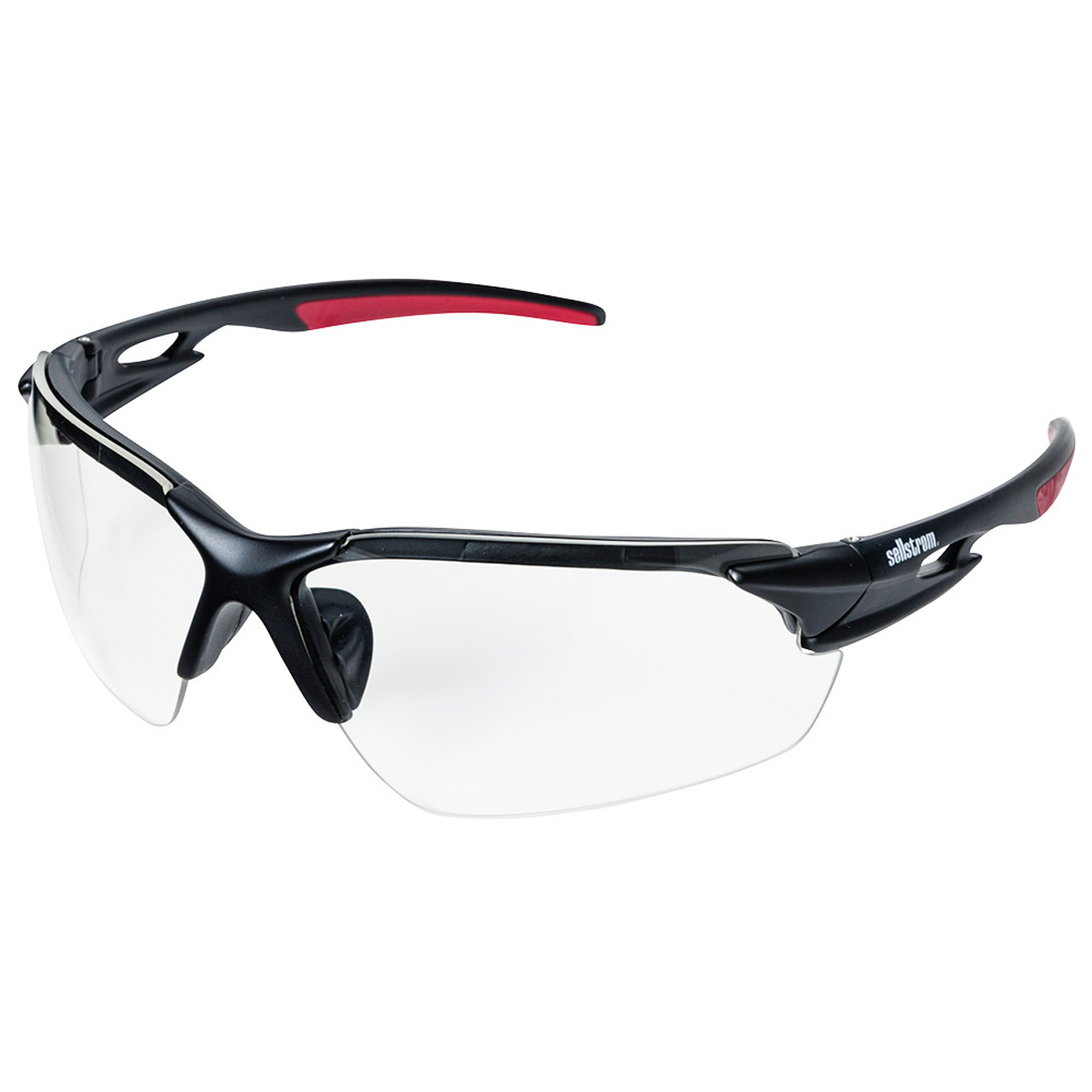 Sellstrom® XP450 Series Sta-Clear® AF/AS Wrap Around Safety Glasses - Clear - Black-Red Frames  S72300